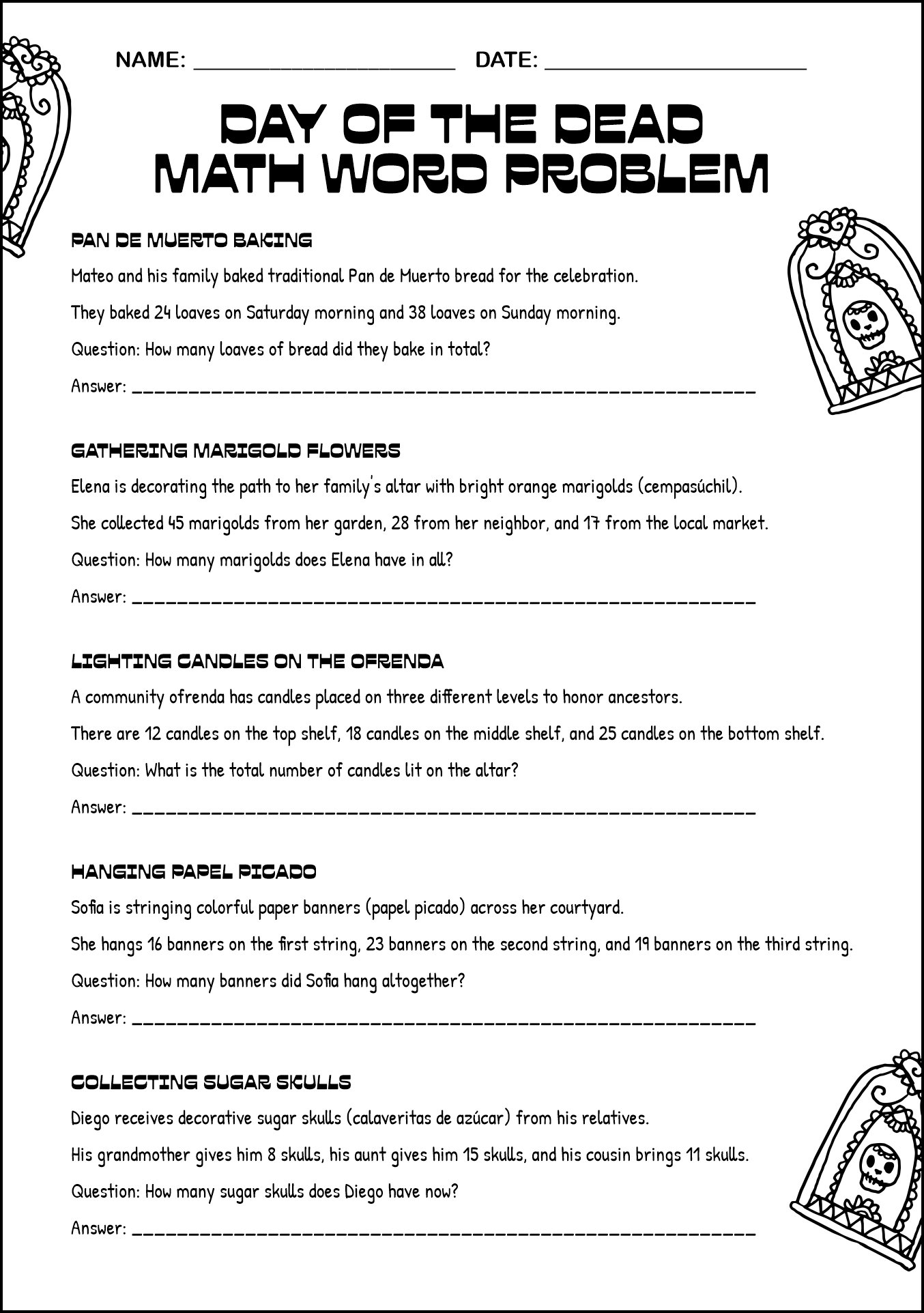 Day of the Dead Activity Mat Worksheet