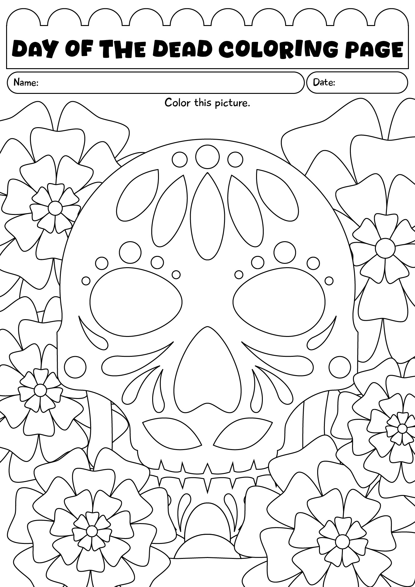 Day Of The Dead Coloring Page Worksheet