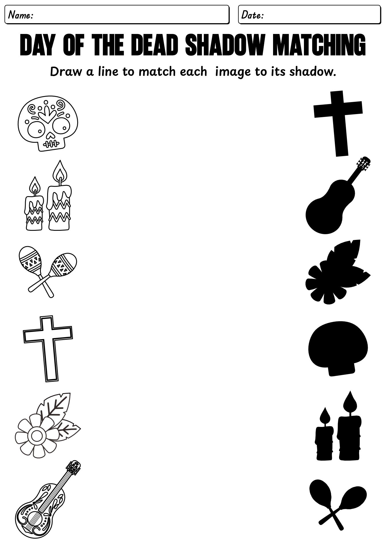 Day Of The Dead Matching Game Worksheet For Kids