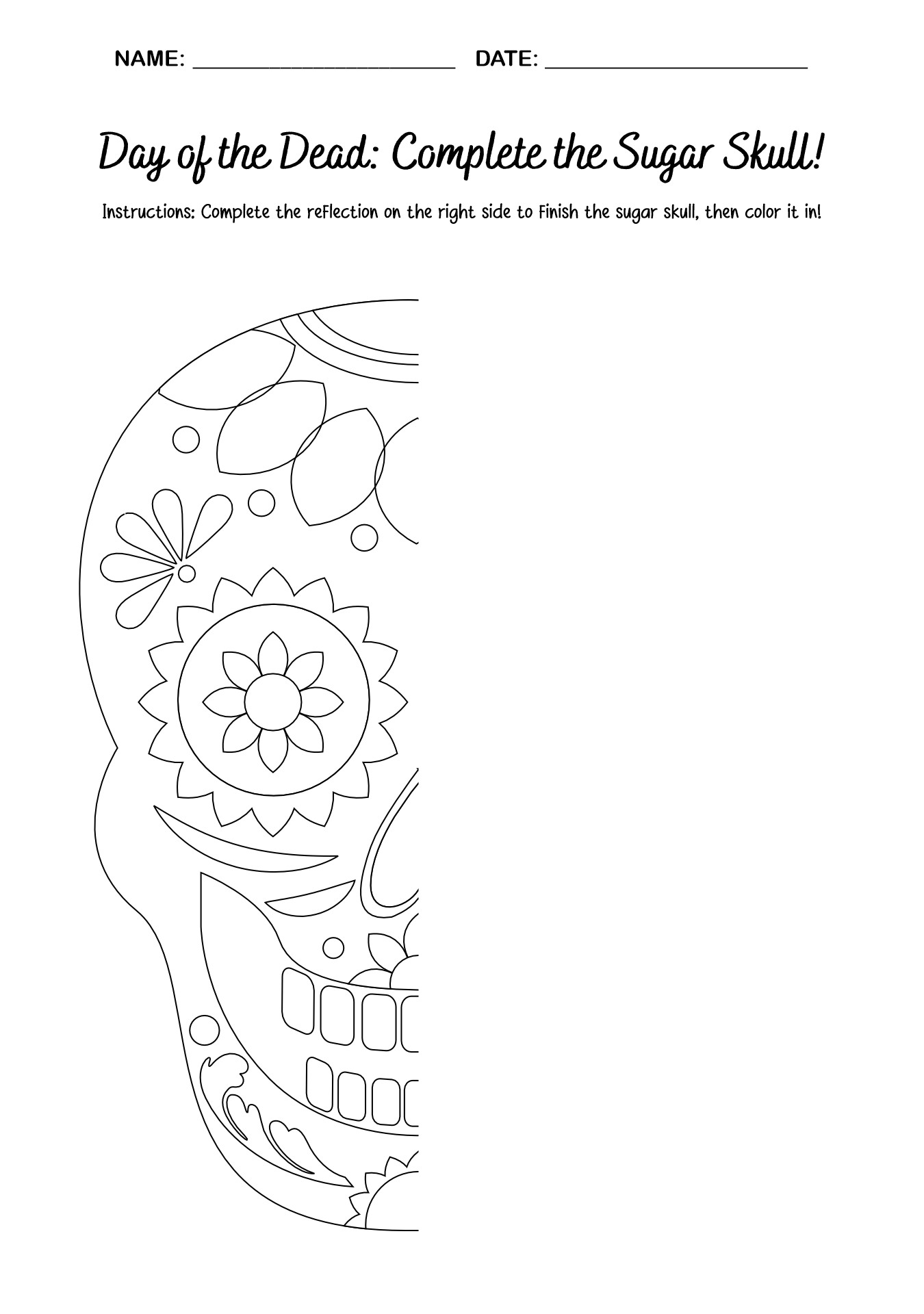 Day of the Dead Skull Art Worksheet