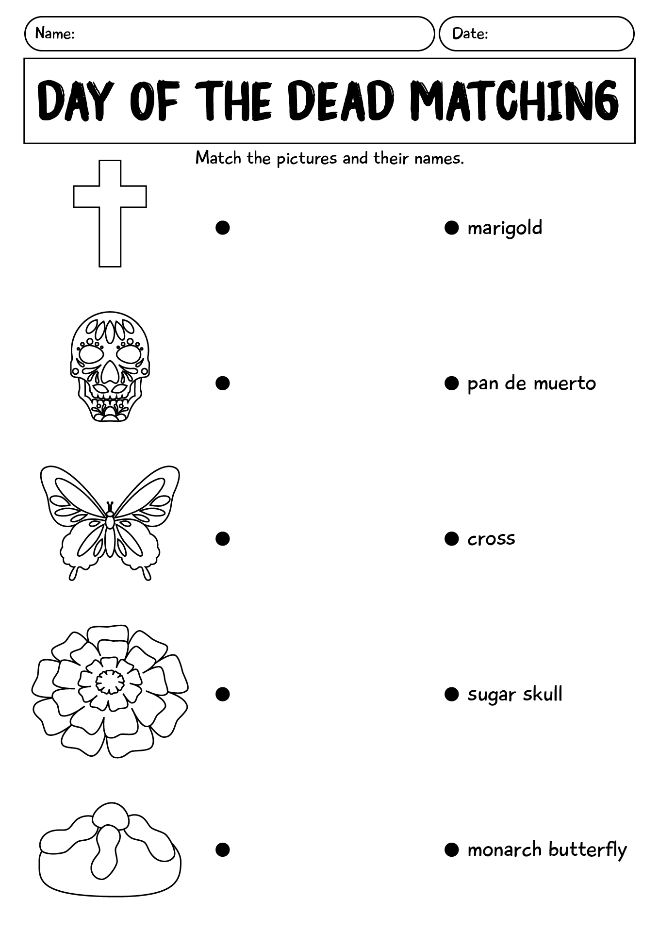 Day Of The Dead Word And Picture Matching Worksheet