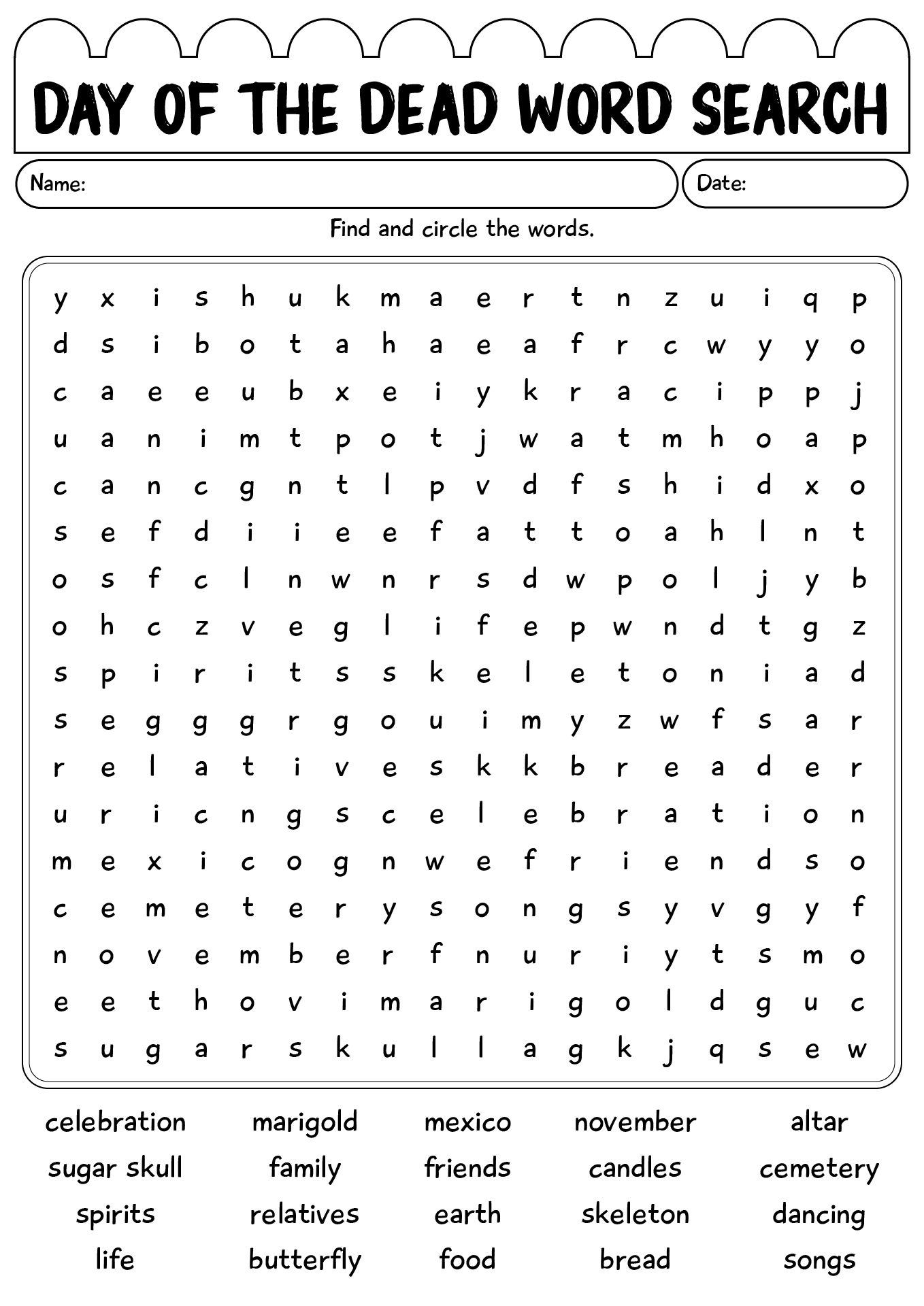 Day Of The Dead Word Search Worksheet