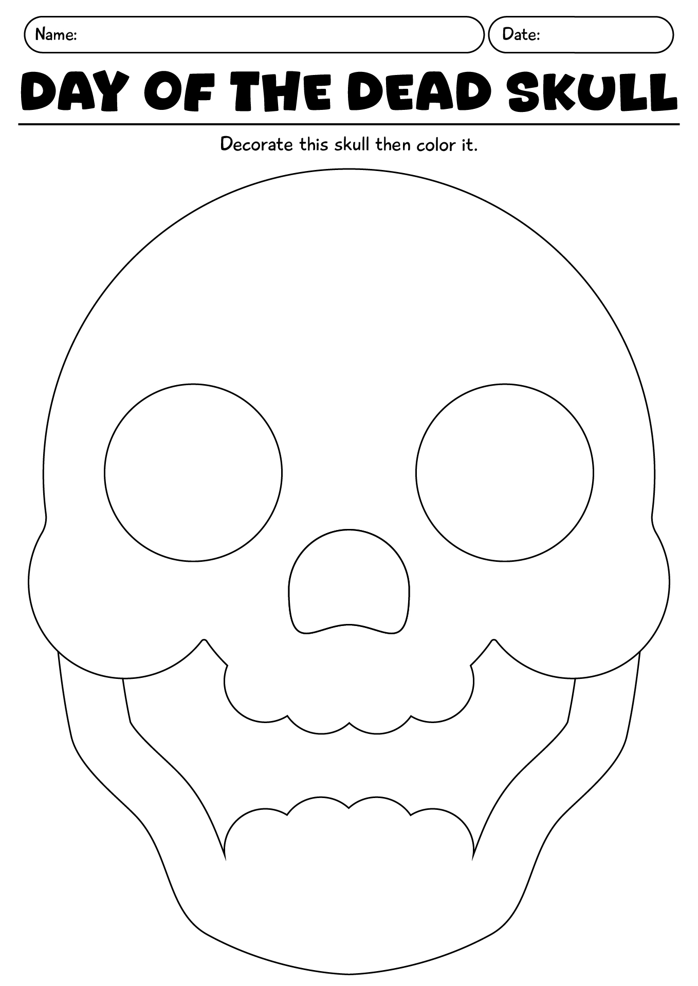 Decorate A Day Of The Dead Skull Worksheet