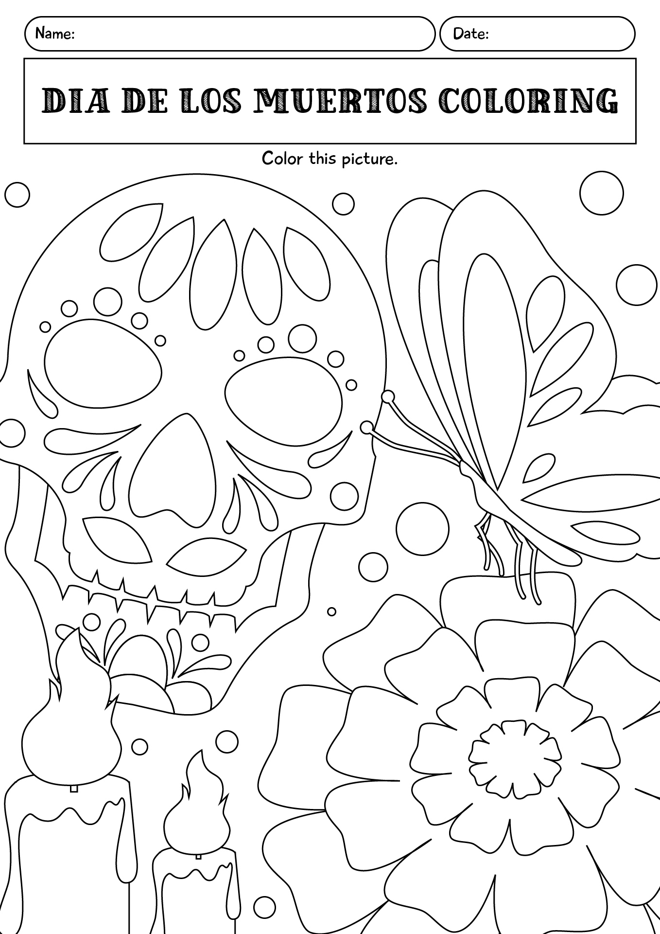 Dia De Los Muertos Coloring Worksheet