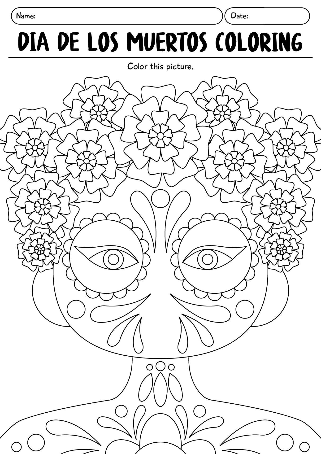 Dia De Los Muertos Coloring Worksheet