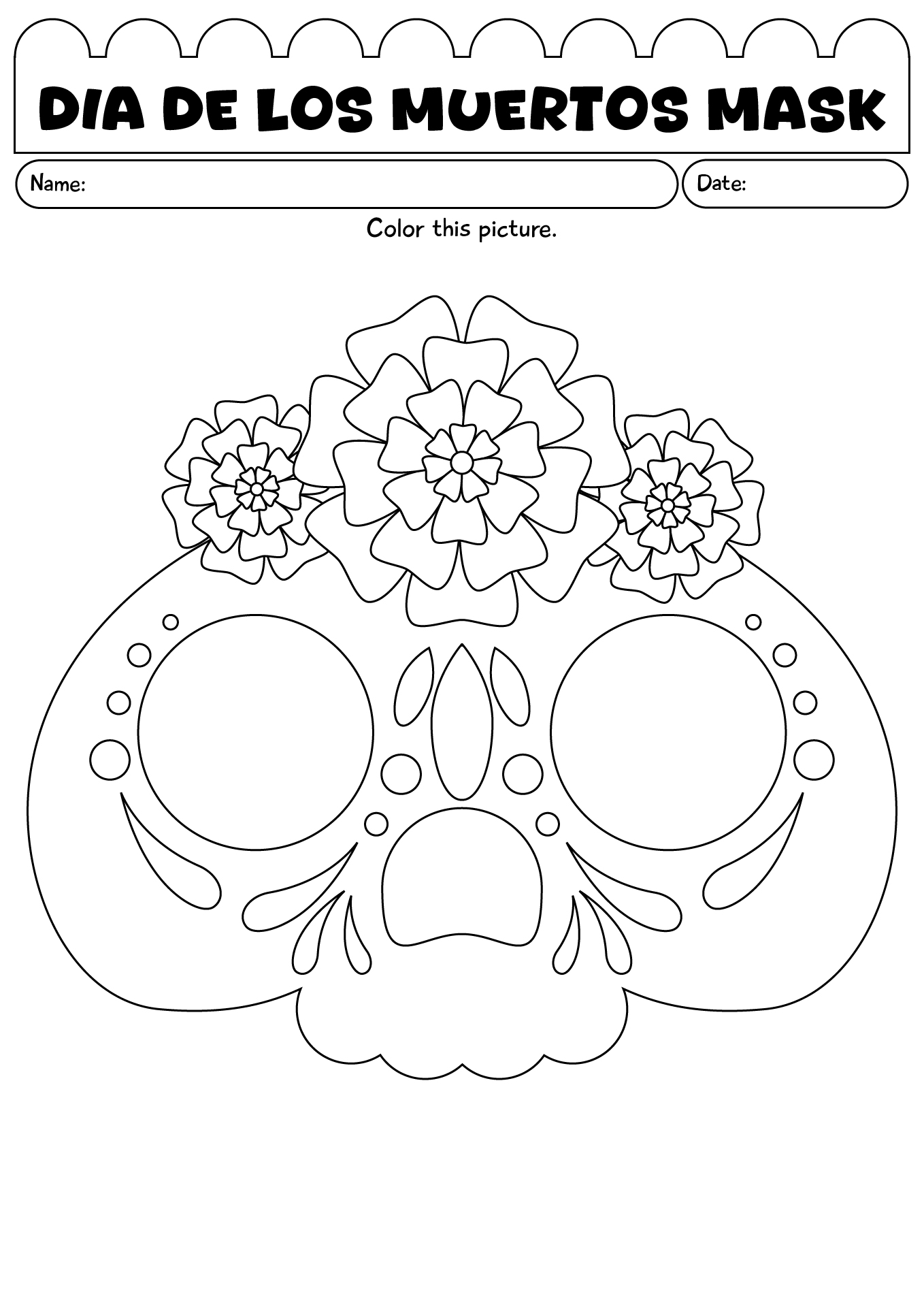 Dia De Los Muertos Mask Worksheet
