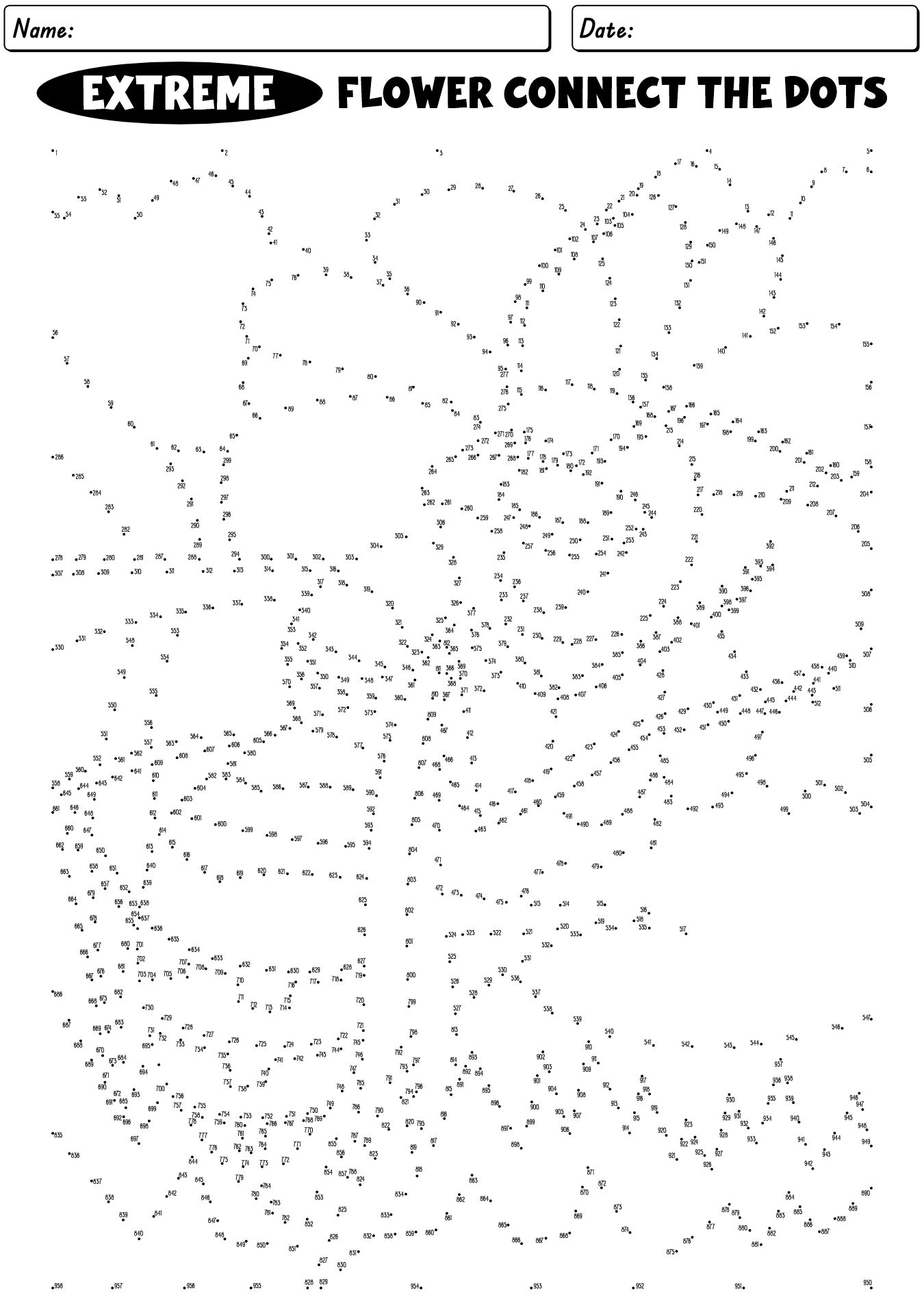 Extreme Flower Dot To Dot Worksheet For Adults