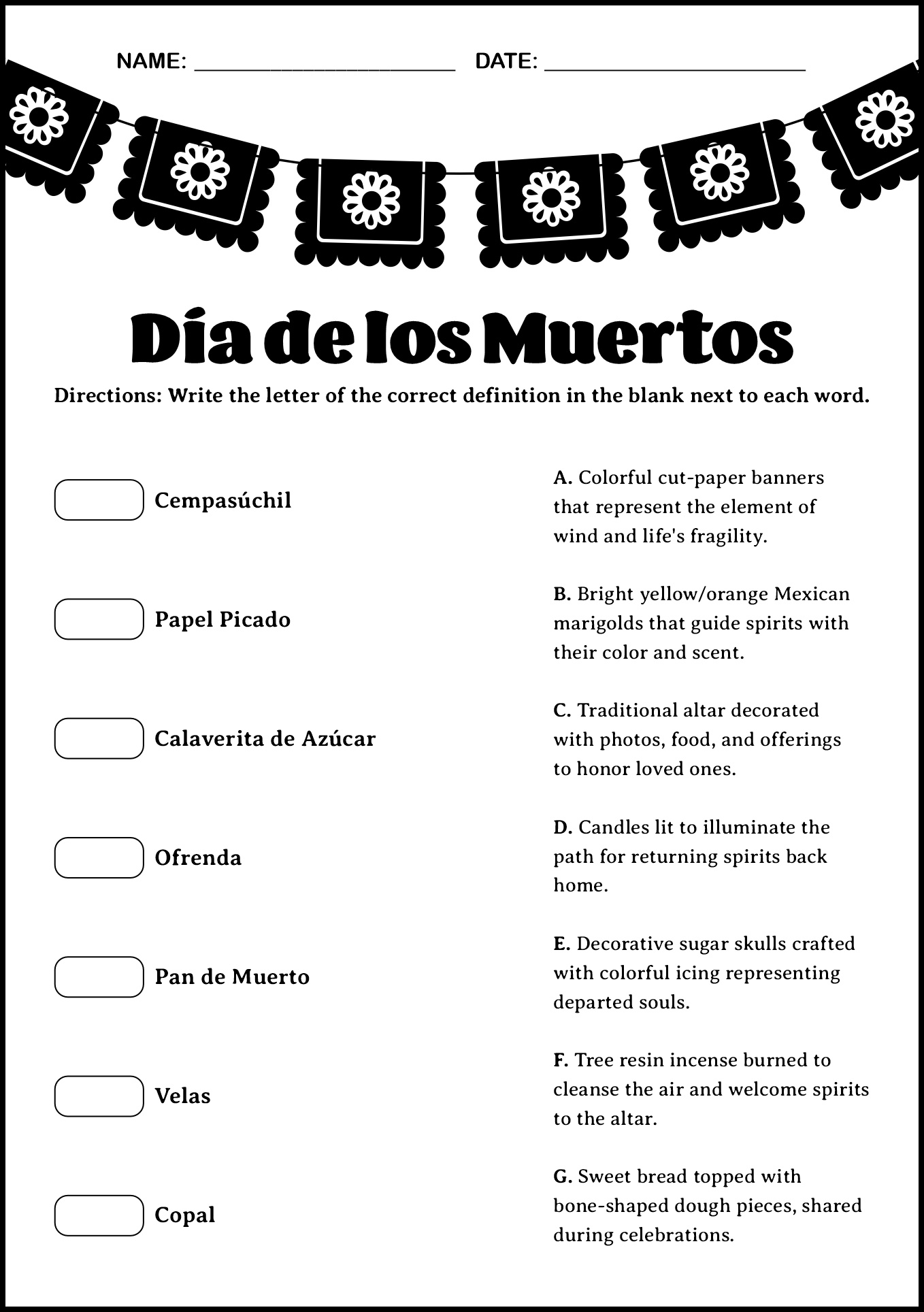 Interactive Día de los Muertos Worksheets for Children