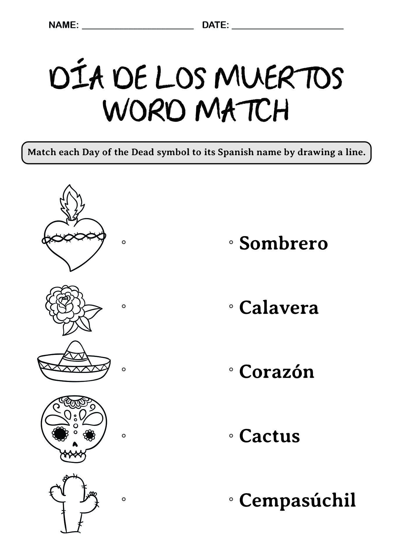 Printable Día de los Muertos Learning Worksheets