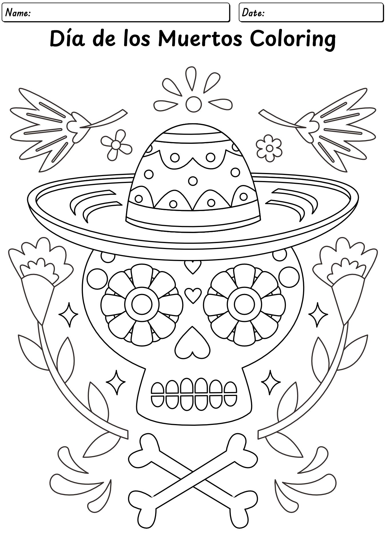 Printable Día de los Muertos Worksheet Sheet