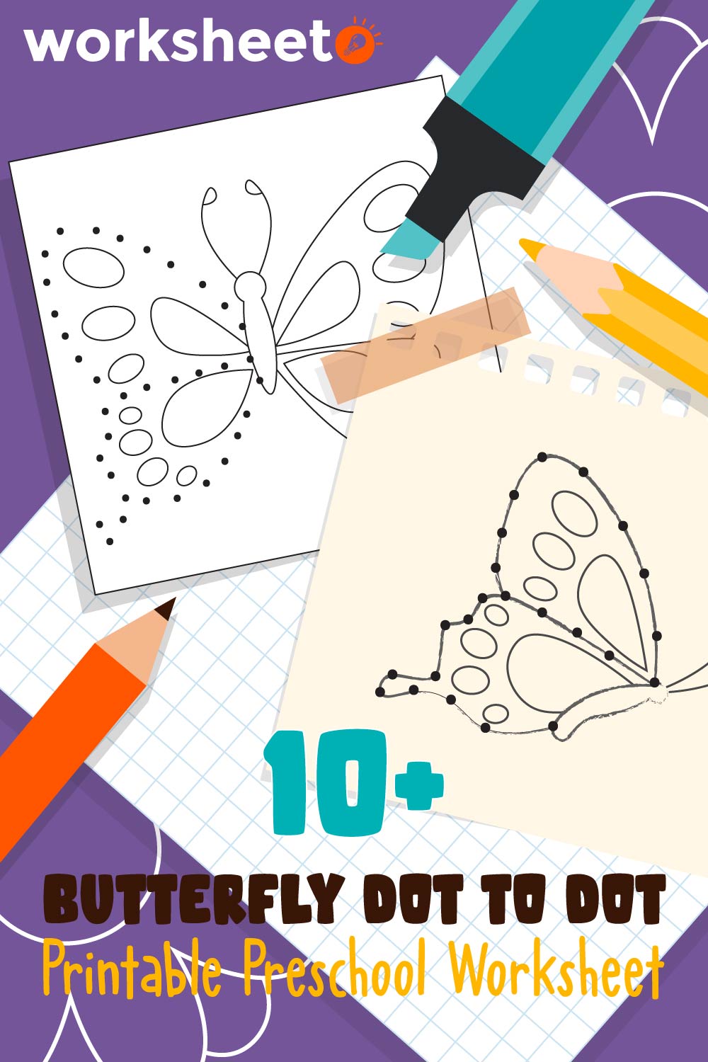 Butterfly Dot to Dot Free Printable Preschool Worksheet