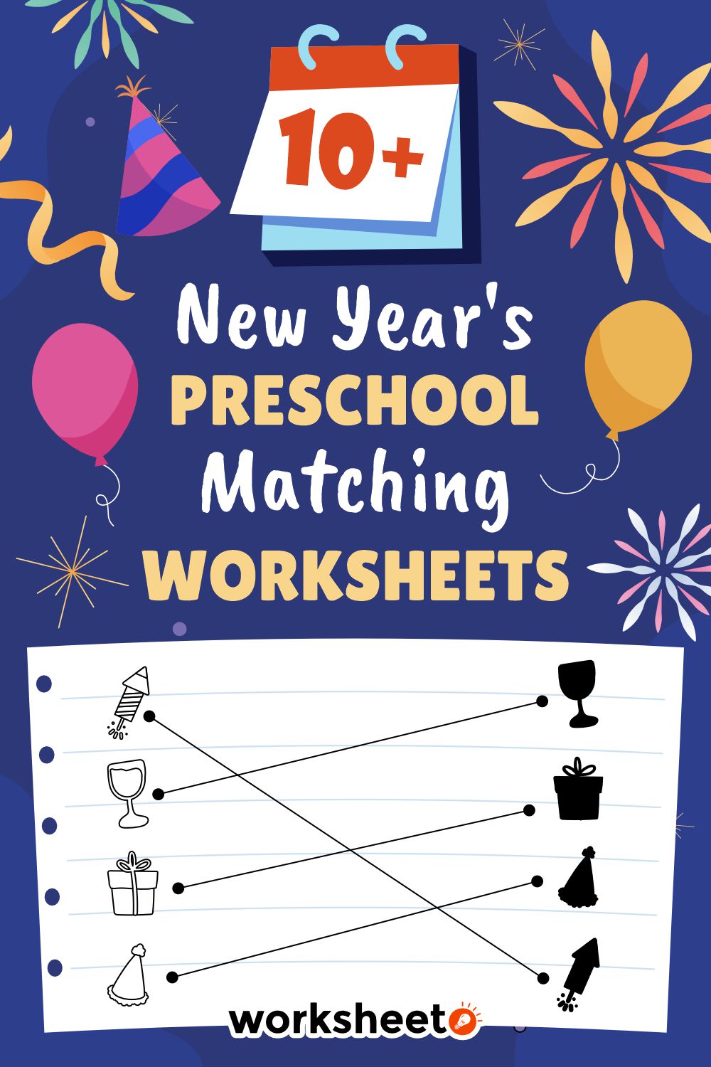 New Years Preschool Matching Worksheets