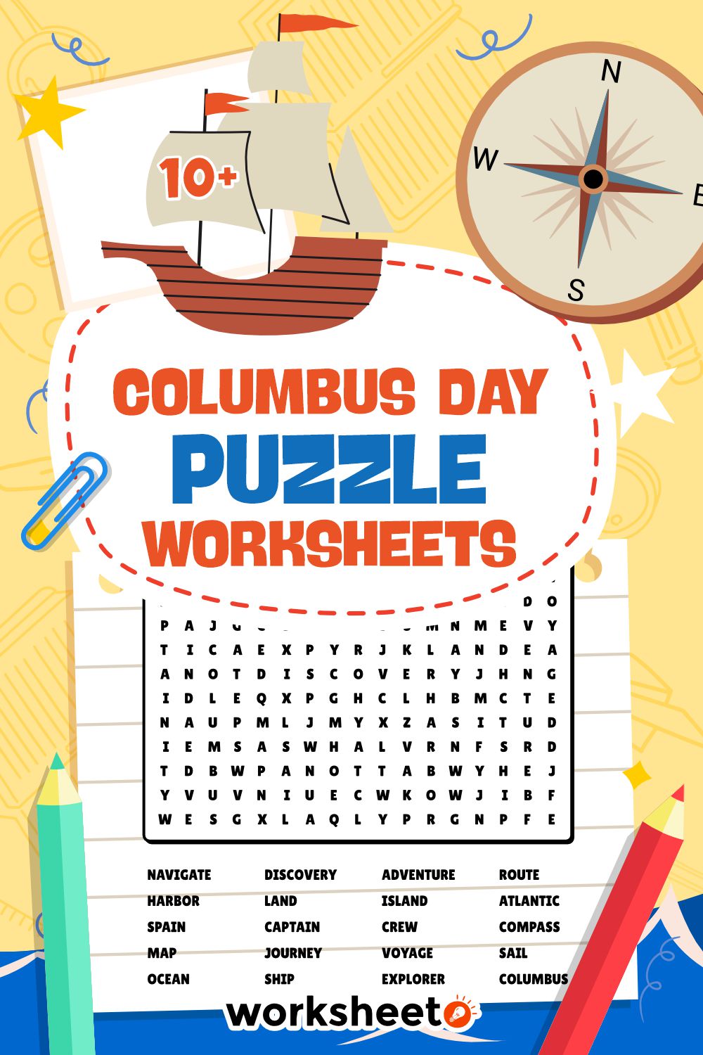 Columbus Day Puzzle Worksheets