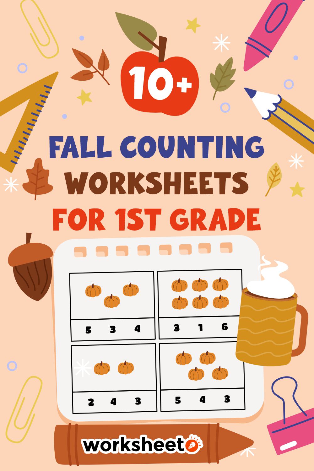 Fall Counting Worksheets for 1st Grade
